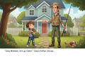 Joey Mishdon's father asks him to go fishing while Joey holds his pet raccoon in front of their house
